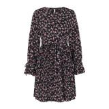 Ditsy Floral Print Flare Sleeve Belted Dress
