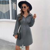 Turn Down Collar Waist Short Dress Single Breasted Women Slim Fit Party Clothing