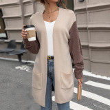 Casual Color Block Sweater Cardigan with Pockets