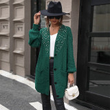Knitted Jacket Mid-length Beaded Sweater Open Front Cardigan