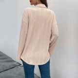 Womens Jacquard Knitting Shirt Jacket Button Down Blouse Long Sleeve Tops