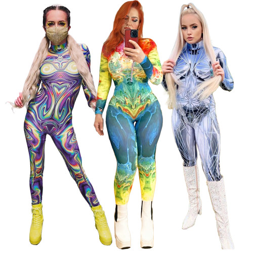 Cosplay Costume Female Woman Sexy Suit Color Element Blue Muscle Halloween Bodysuit Adults High-waisted Sports Jumpsuit