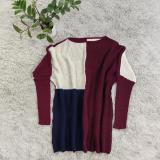 Casual Loose Round Neck Dress Winter Patchwork Knitting Sweaters