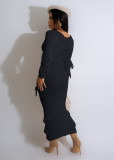 Casual Solid Knitted Tassel O Neck Long Sleeve Dresses with Pockets