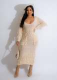 Casual Solid Knitted Tassel O Neck Long Sleeve Dresses with Pockets