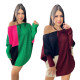 Casual Loose Round Neck Dress Winter Patchwork Knitting Sweaters