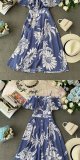 Boho Ruffle Vintage Floral Print Summer Off Shoulder Midi Long Dress Party Women Casual Spaghetti Strap Beach Holiday