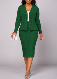 Solid Color Long Sleeve Button Top and Skirt