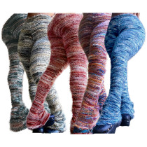 Colorful Striped Plush Furry Pile Pants