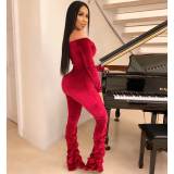 Women Long Sleeve Sexy Off Shoulder Bodycon Clubwear Velvet Playsuit 2023 Autumn Winter Hollow Out Ruched Jumpsuit