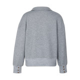 Gray Turndown Collar Sweatshirt