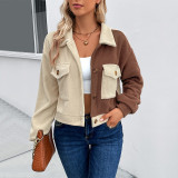 Color Block Stitching Fleece Outerwear Jackets