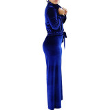 Solid Color Thickened Velvet Button Pant Set