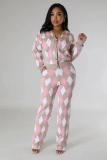 Womens Argyle Pattern Knitted Outfits Long Sleeve Cardigan Pants Set 2 Pcs S-4XL