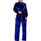 Solid Color Thickened Velvet Button Pant Set
