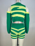 Knitted Sweater Stripe 2 Two Piece Long Sleeve Crop Top Pant Set