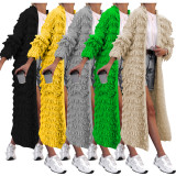 Women Knit Ribbed Tassel Long Sleeve Open Stitch Maxi Slim Cardigan Sweater Winter 2023 Oversized Jumpers Outcoat