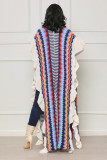 Women Half Sleeve Open Side Split Sweater Shawl Coat Colorful Striped Ruffles Jacquard Knitted Long Cardigans