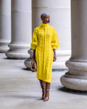 Fashion Turtleneck Lantern Long Sleeve Side Split Slim Maxi Sweaters Pullovers Dresses