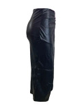 Solid Color High Waist Pleated Irregular Slit Midi Skirt