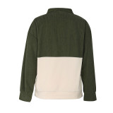 2023 Comfy Color Block Womens Ladies Button Collar Fleece Long Sleeve Sweatshirts