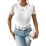 Frenchy Contrast Lace Tie Backless Scallop Trim Bodysuit Top