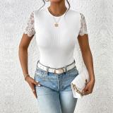 Frenchy Contrast Lace Tie Backless Scallop Trim Bodysuit Top