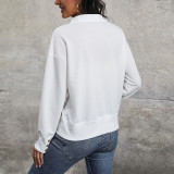 Women's Lapel V Neck Top Long Sleeve Women's Casual Knitted Sweatshirt