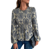 Allover Floral Print Long Sleeve Blouse