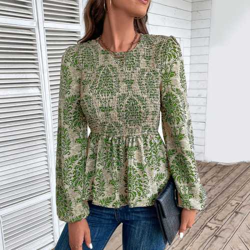 Allover Floral Print Long Sleeve Blouse