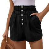 Women's Button Front Wrap Hem Shorts with Pockets