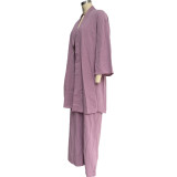 Solid Color Comfortable Loose Cardigan & Wide Leg Pants Two Piece Set