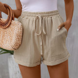 Casual Lace-up Elastic Waist Wide-leg Shorts