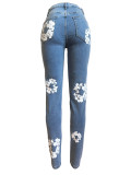Floral Print Straight Leg Jeans
