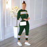 Women's Casual Solid Color Sweatsuit Pullover Crewneck Colorblock Jogger Pants Two Piece Outfit Tracksuits