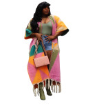 Casual Color Block Fringed Knitted Outerwear