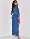 Notched Lapel Women's Denim Jean Long Sleeve Sexy V Neck Jumpsuit Rompers