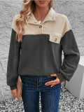 Women's Long Sleeve Patchwork Color Polar Fleece Contrast Sweatshirt