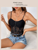 Hook And Eye Lace Insert Bustier Cami Bodysuit