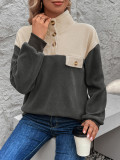 Women's Long Sleeve Patchwork Color Polar Fleece Contrast Sweatshirt