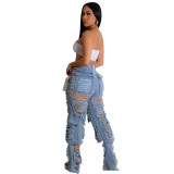 2023 Ripped Jeans Women 90s High Waist Straight Y2k Washed Denim Trousers