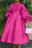 Luxury Balloon Sleeve Belted A-line Dress