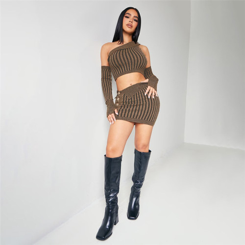 Fashion Sexy Knitted Top & High Waist Hip-Covering Skirt Set