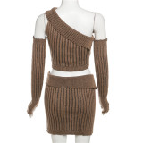 Fashion Sexy Knitted Top & High Waist Hip-Covering Skirt Set