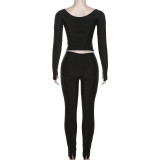 Sexy Off-Shoulder V-neck High-waisted Tight Trousers Casual Sportswear Set