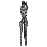 Sexy Lace See Through Hollow Sleeveless Tight Long Jumpsuit