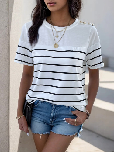 Summer Simple Striped Knitted Round Neck T-shirt