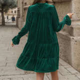 Solid Color Long Sleeve V Neck Velvet Dress