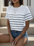 Summer Simple Striped Knitted Round Neck T-shirt