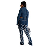 Women's High Stretch Denim Pants Ripped Loose Micro Bell Bottom Denim Jeans